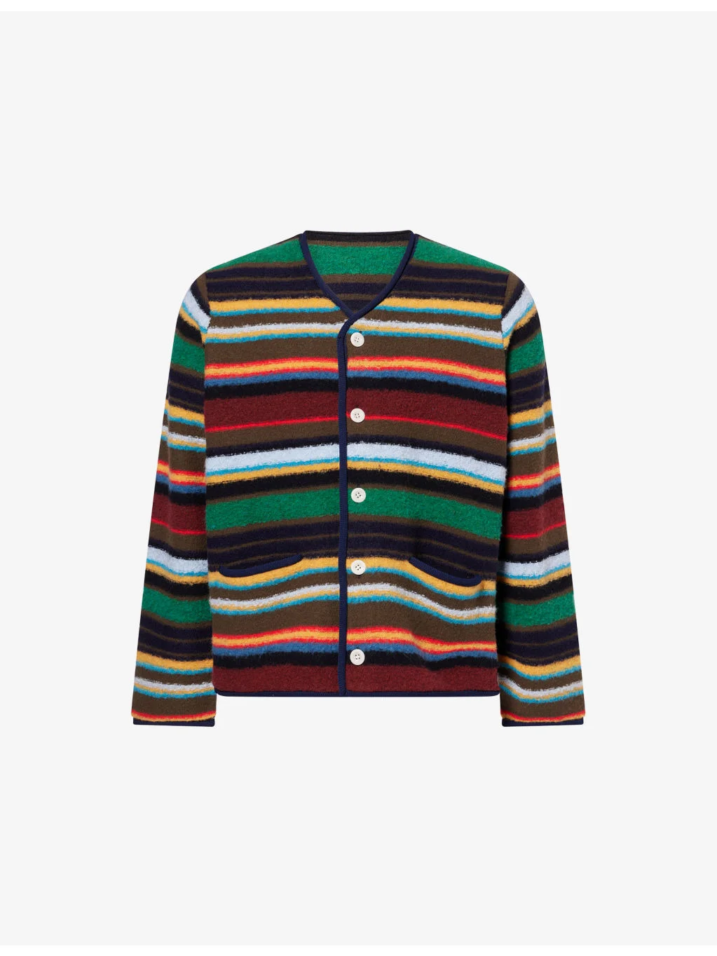 V-Neck Striped Wool-Blend Cardigan - 1