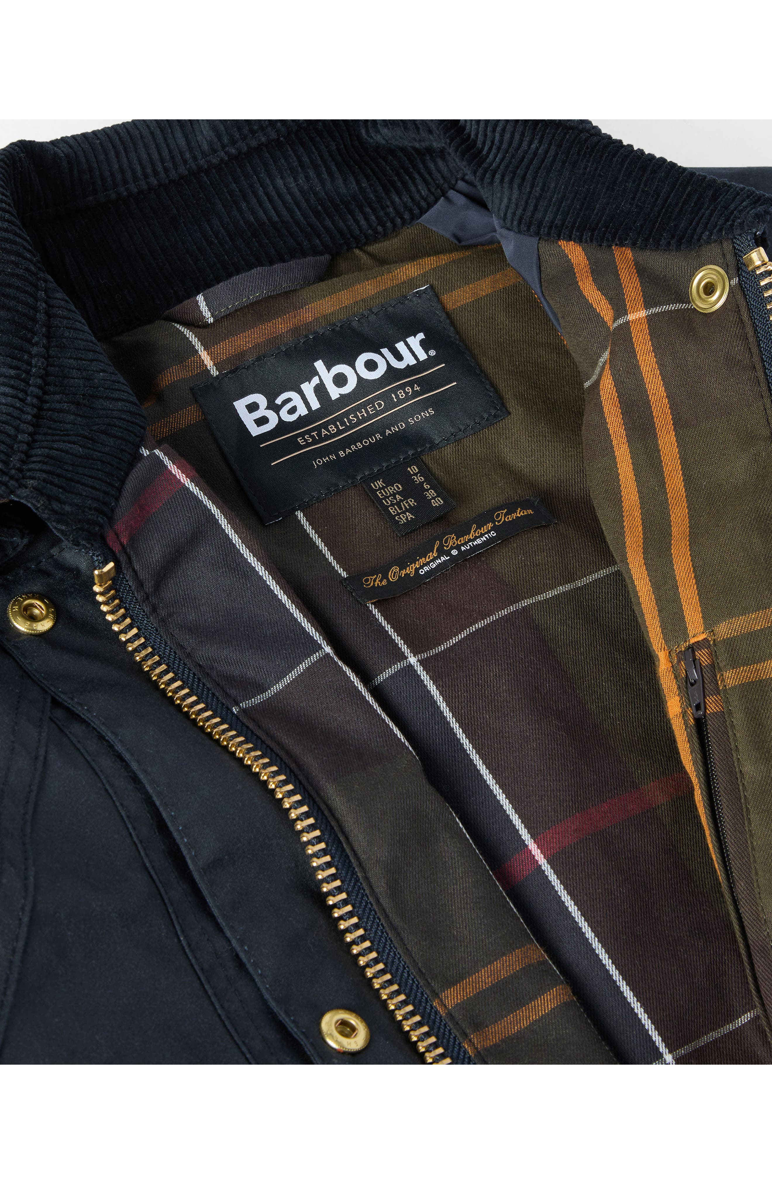 Barbour Beadnell Crop Waxed Cotton Jacket in Navy Classic at Nordstrom - 7