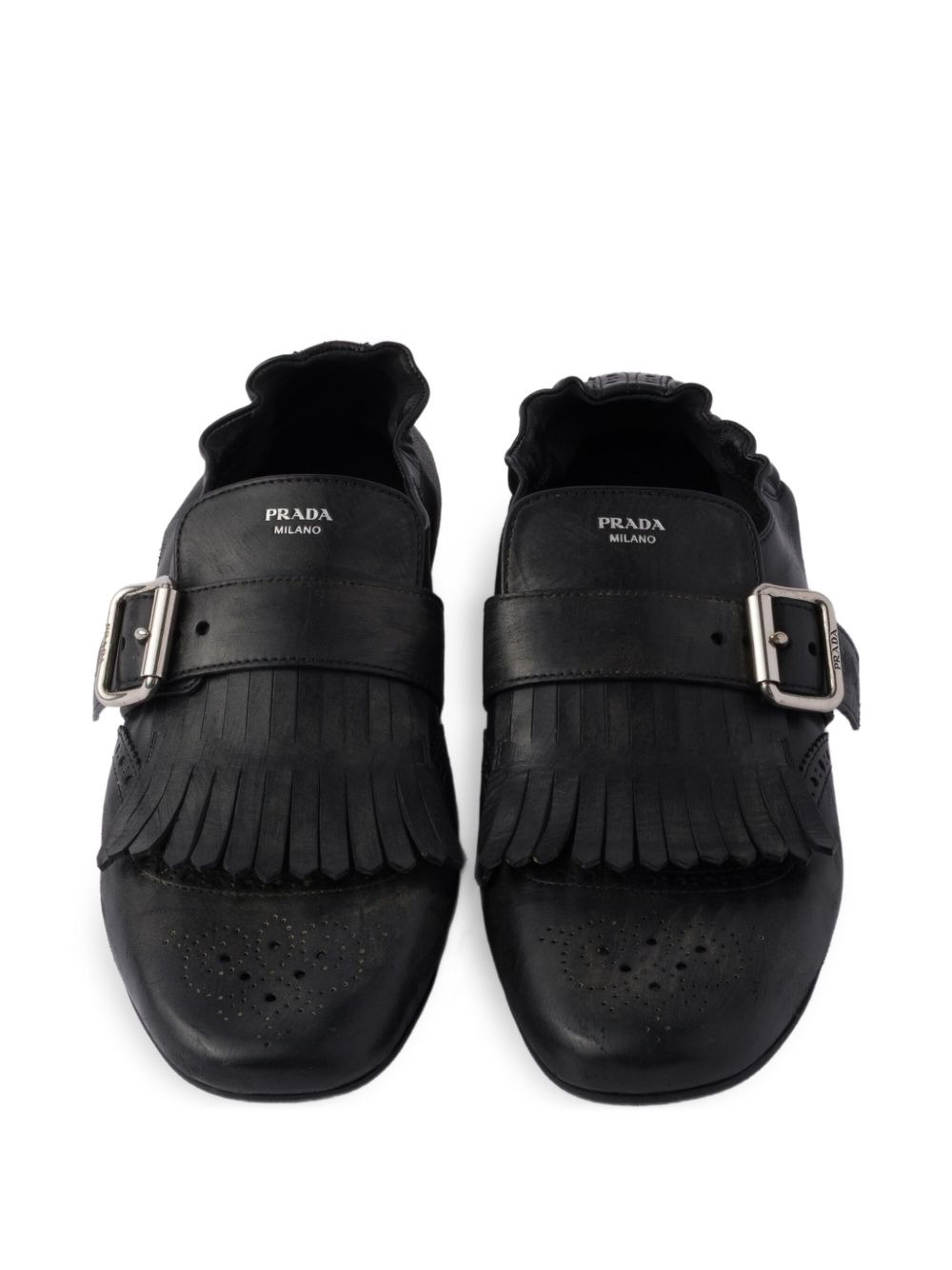 buckle-strap fringe-detail leather loafers - 4