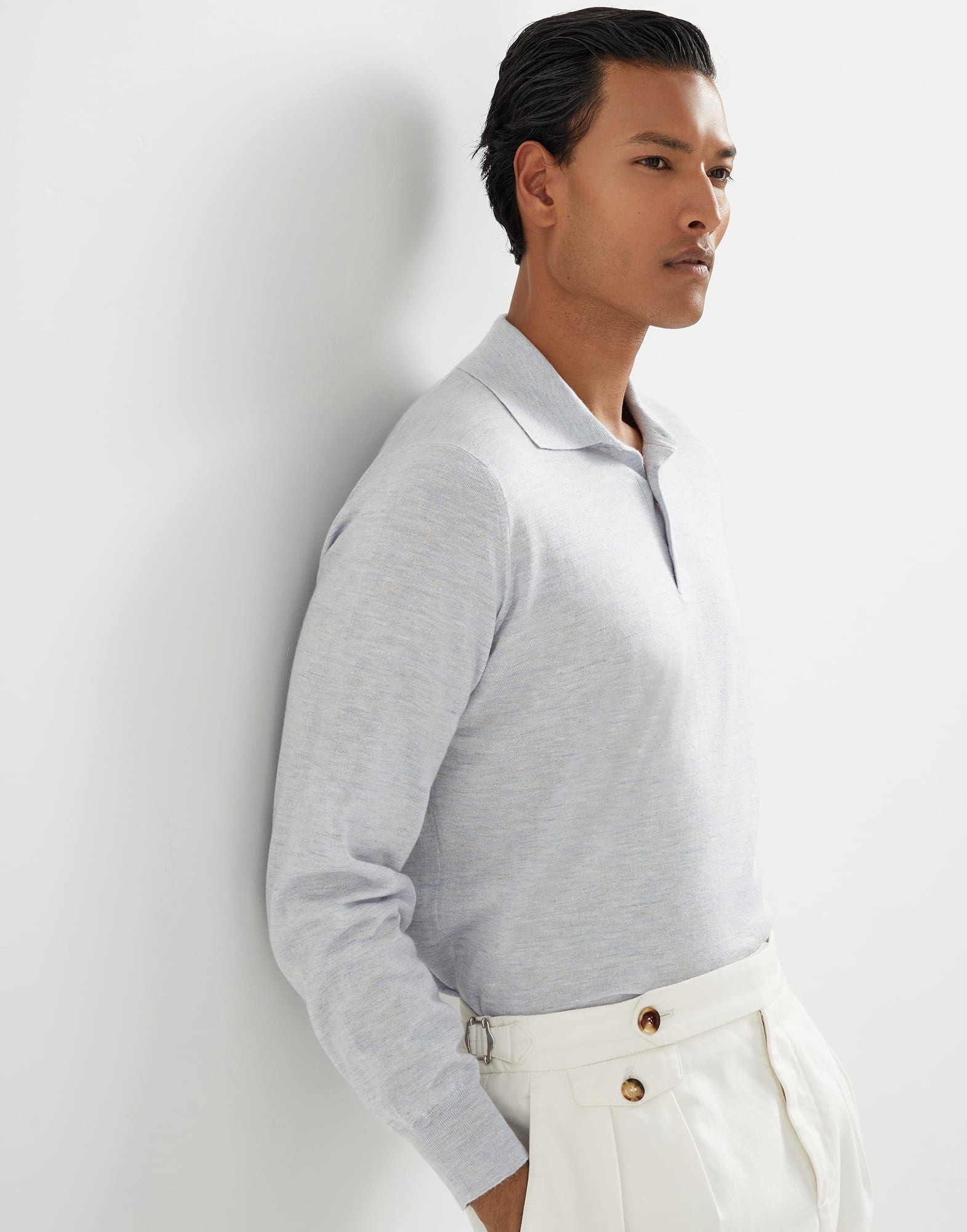 Lightweight cashmere, silk and linen knit polo shirt - 4