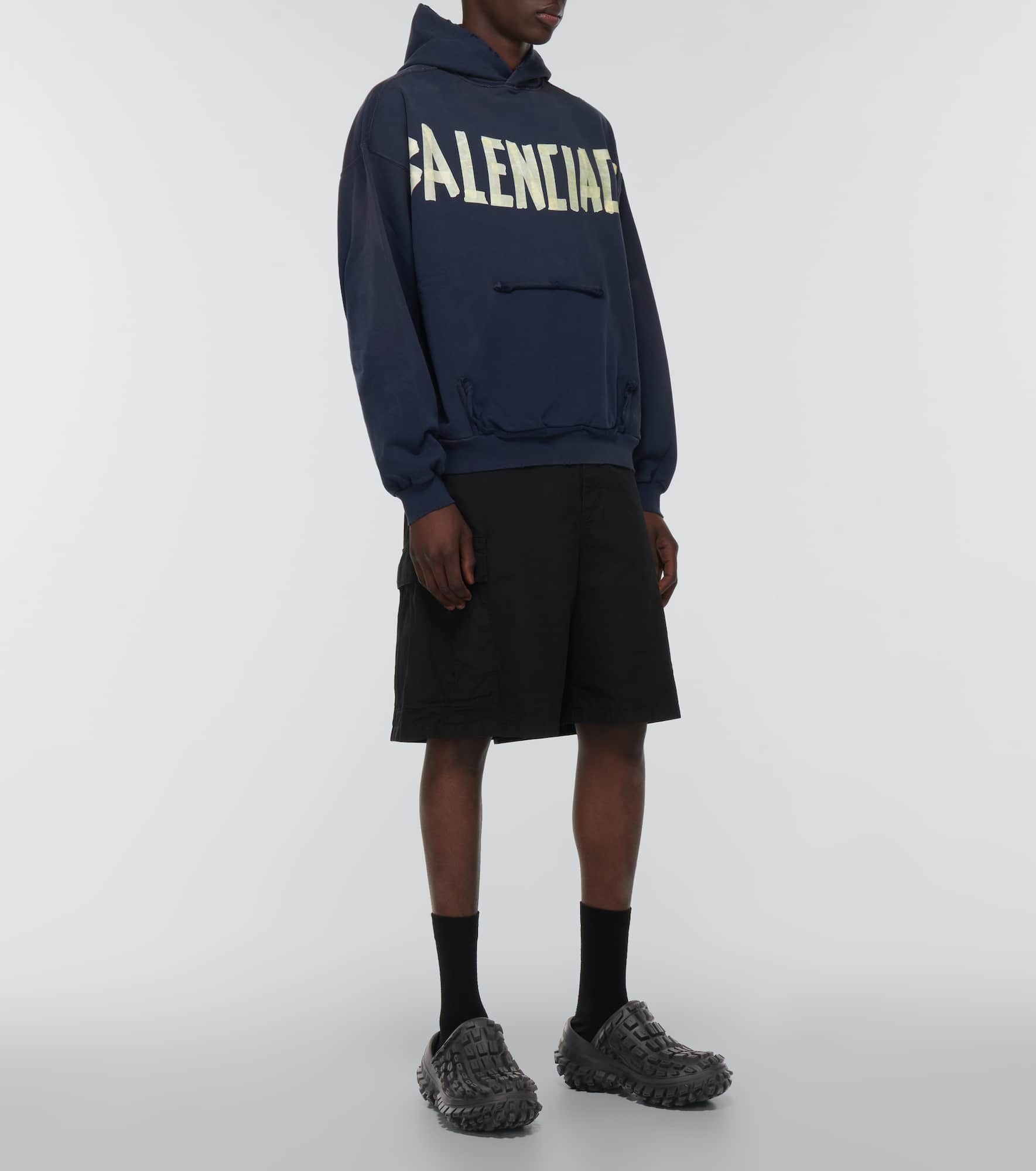 Tape logo cotton jersey hoodie - 2