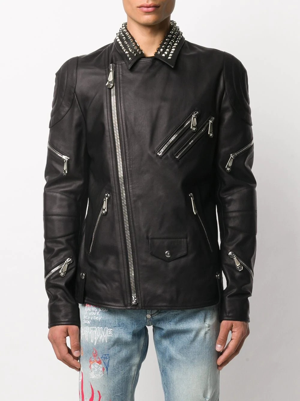 Skull stud-embellished biker jacket - 3