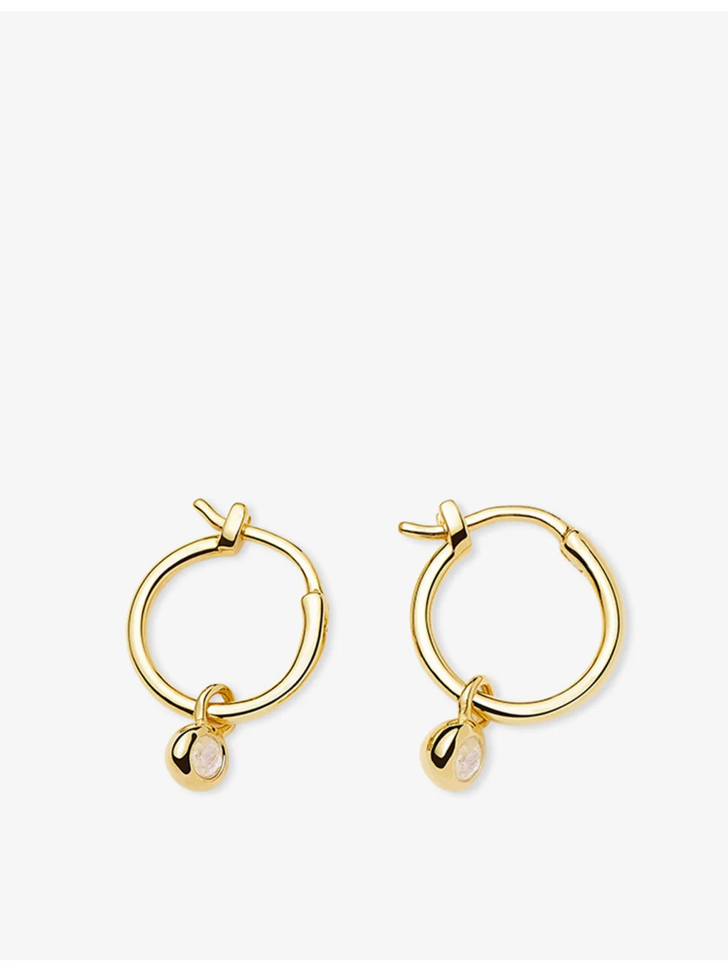 June Birthstone Mini Charm 18ct Yellow Gold Plated Brass And Moonstone Hoop Earrings - 1