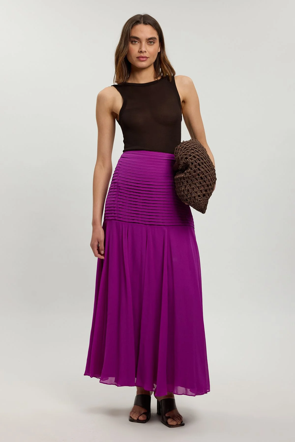 Viscose Georgette Drop Hem Woven Maxi Skirt - 1