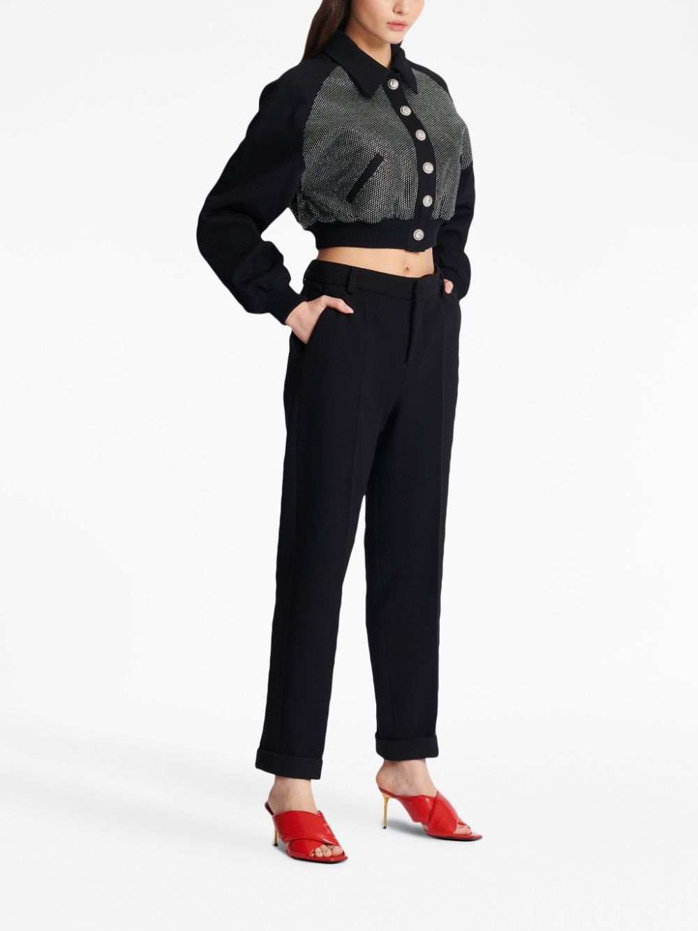 high-waisted tapered-leg trousers - 3