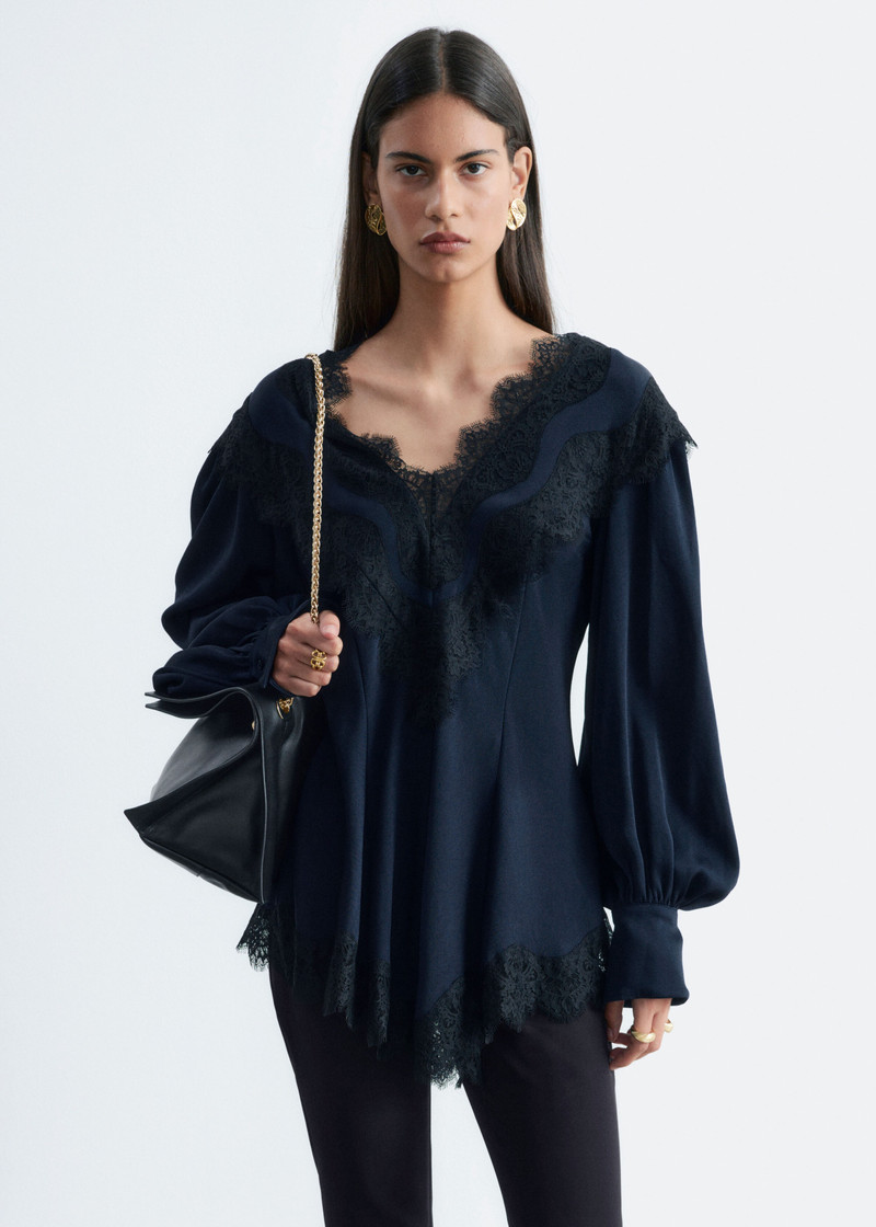 Lace-Detail Crepe Blouse 3
