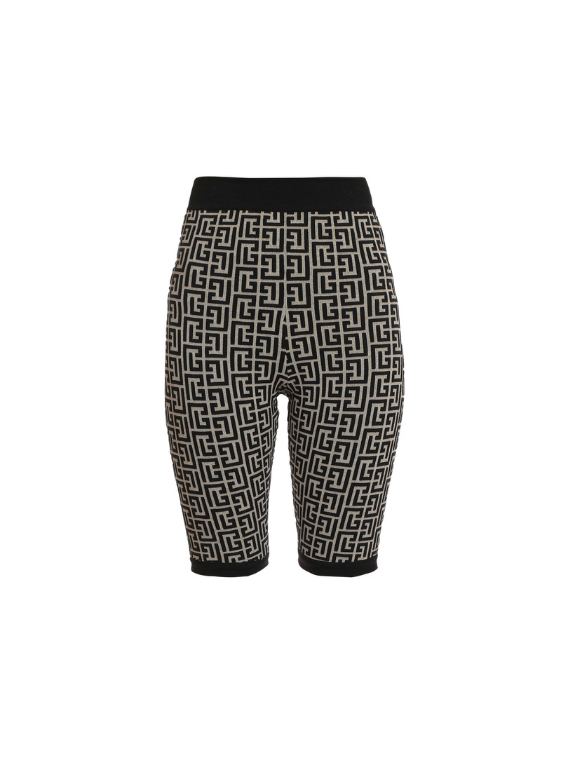 Bicolor jacquard knit shorts with Balmain monogram - 1