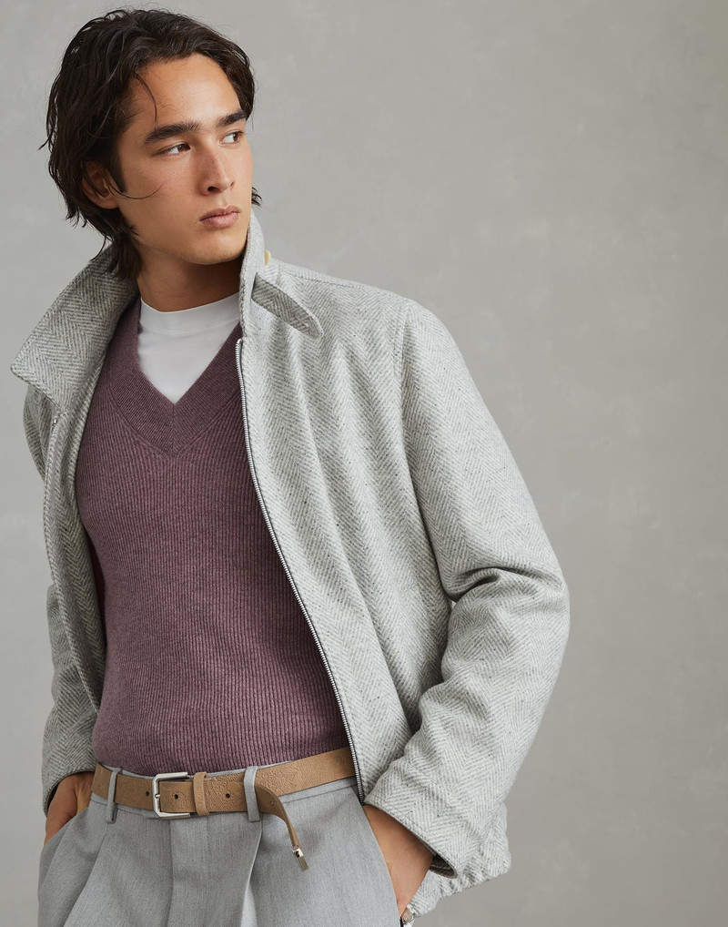 Wool, silk and cashmere chevron bomber jacket 4