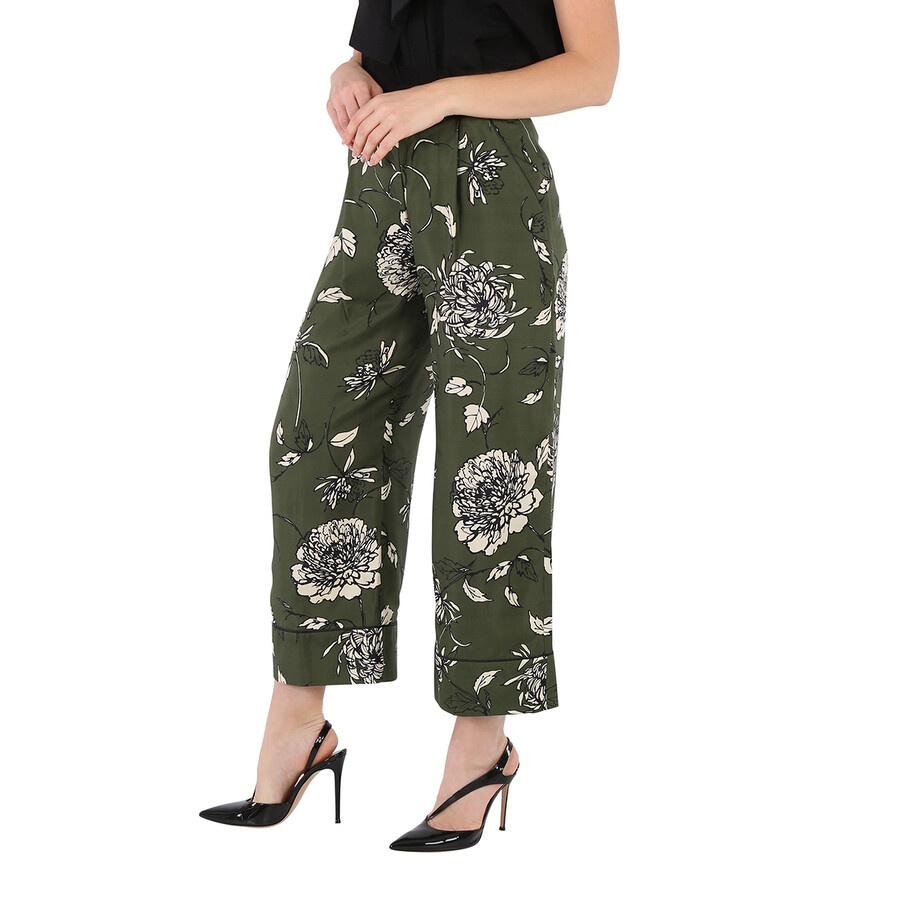 Moncler Ladies Green Floral Silk Pants - 3