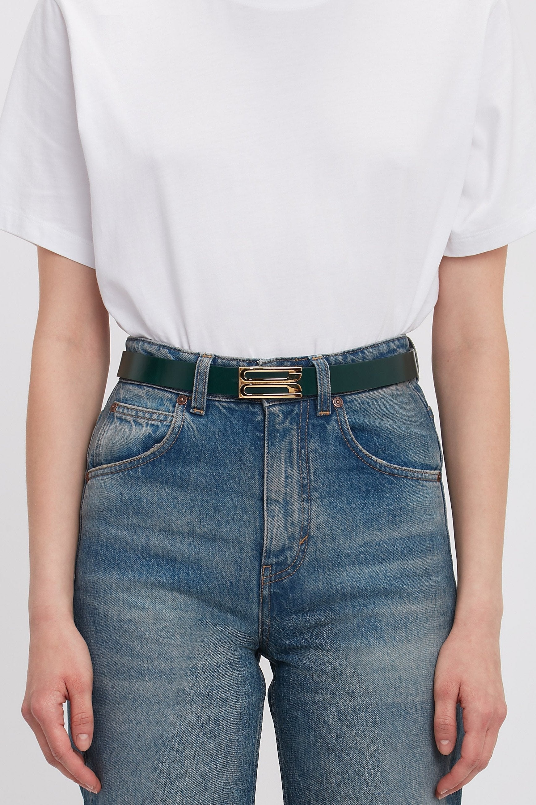 Frame Belt In Dark Green Glossed Leather - 4