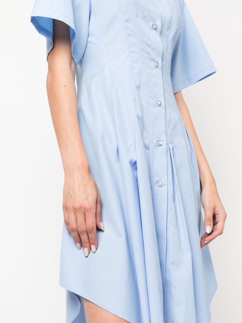 pleat-detailing flared cotton shirtdress - 5