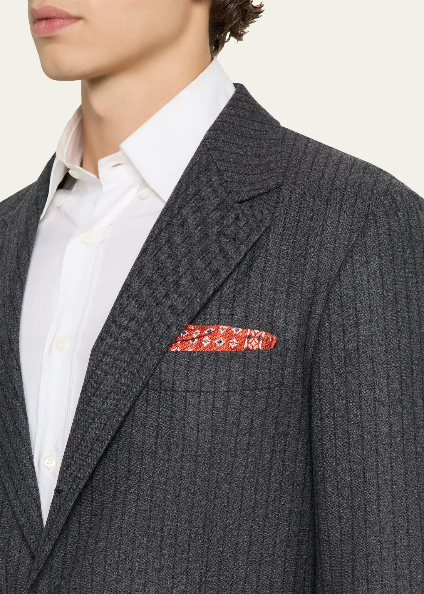Men's Virgin Wool Chalk Stripe Notch Lapel Sport Coat - 5