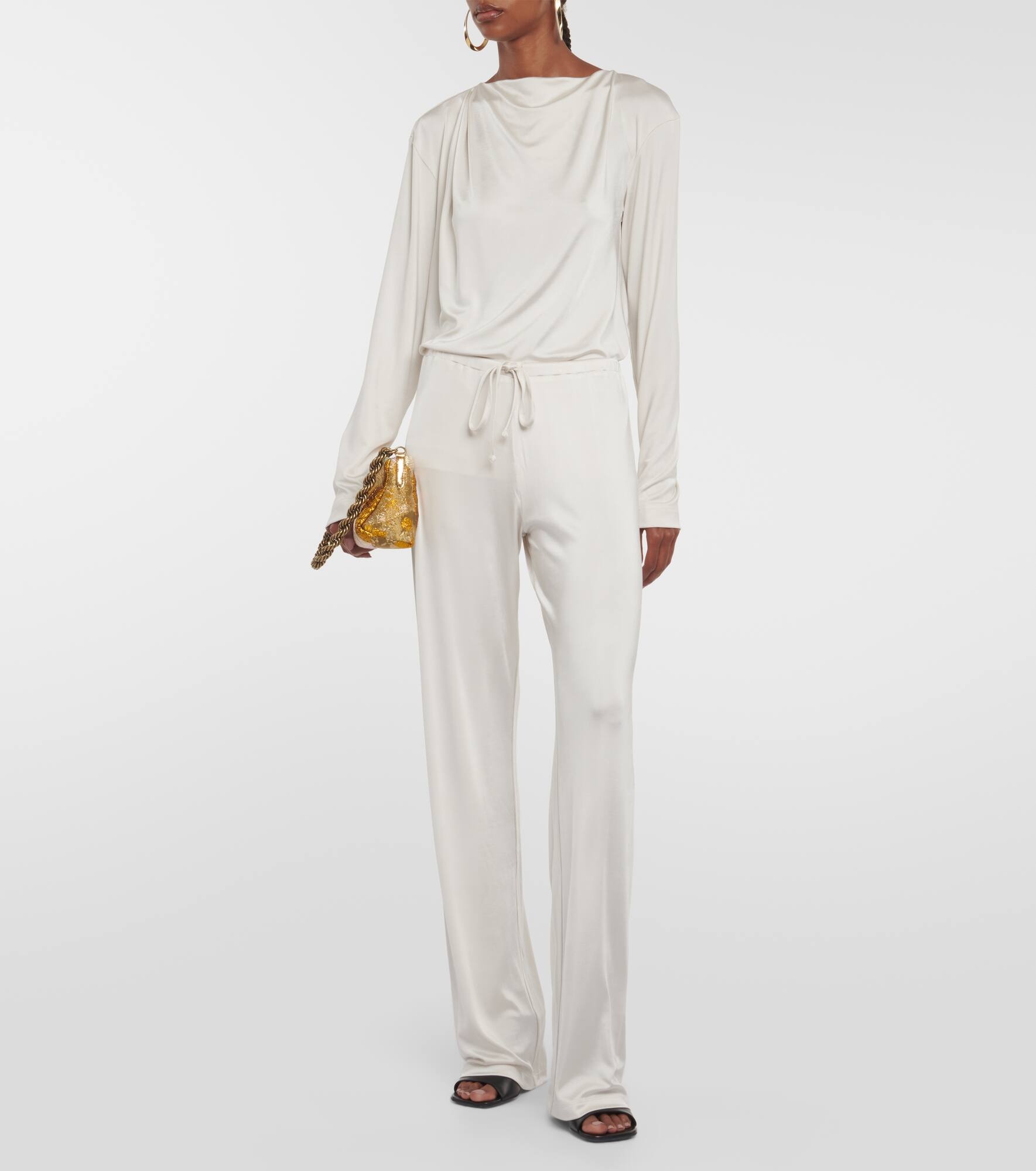 Shiny Viscose Jersey Straight Pants
