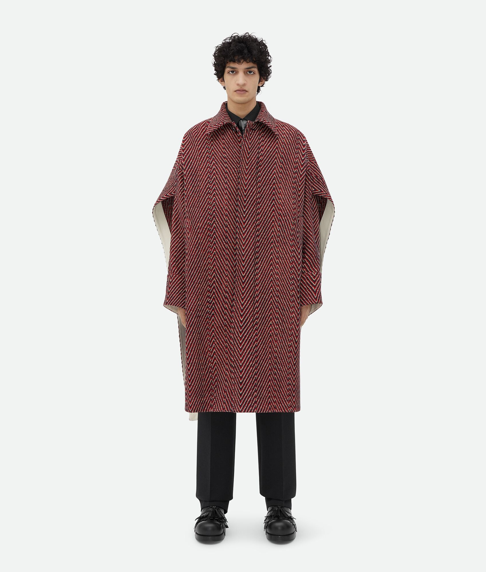 Irregular Wool Chevron Cape Coat - 1