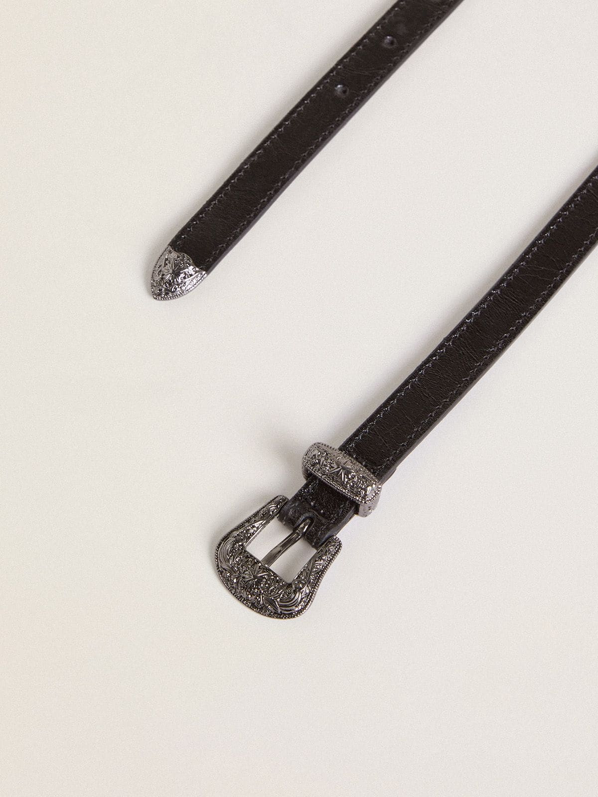 Black leather belt with silver buckle - 2