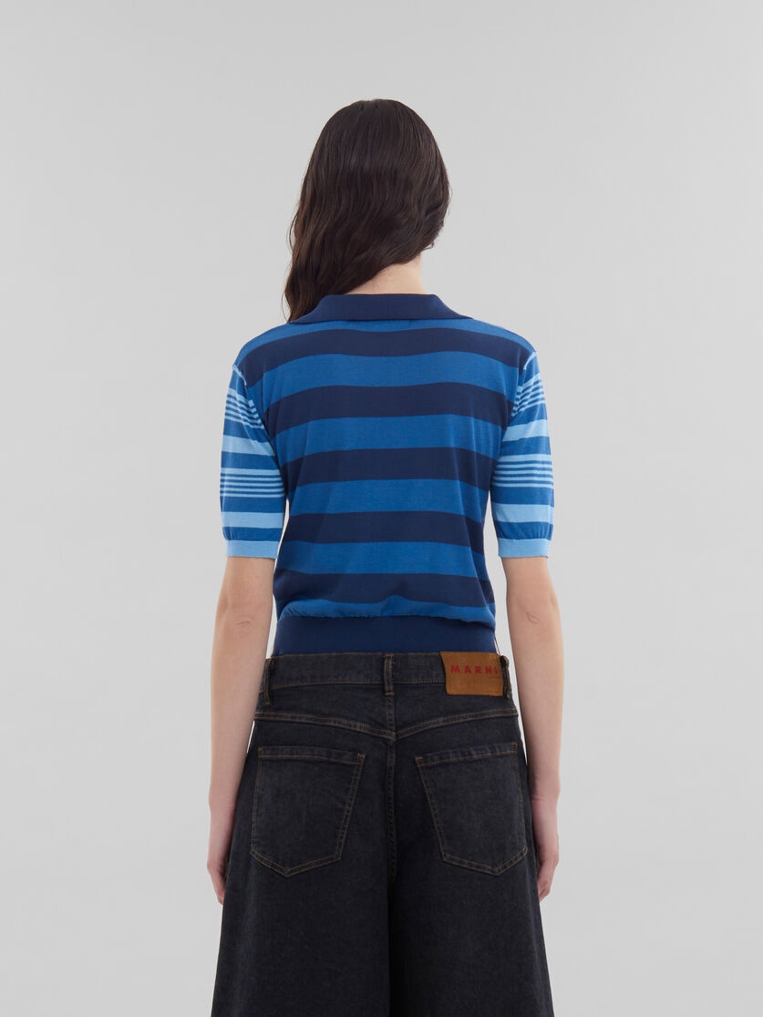 BLUE CONTRAST-STRIPE LIGHT COTTON SHORT-SLEEVED JUMPER - 3