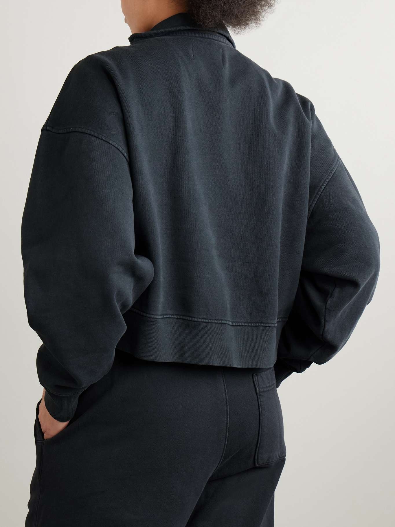 Mirelle cropped cotton-jersey sweatshirt Charcoal - 4