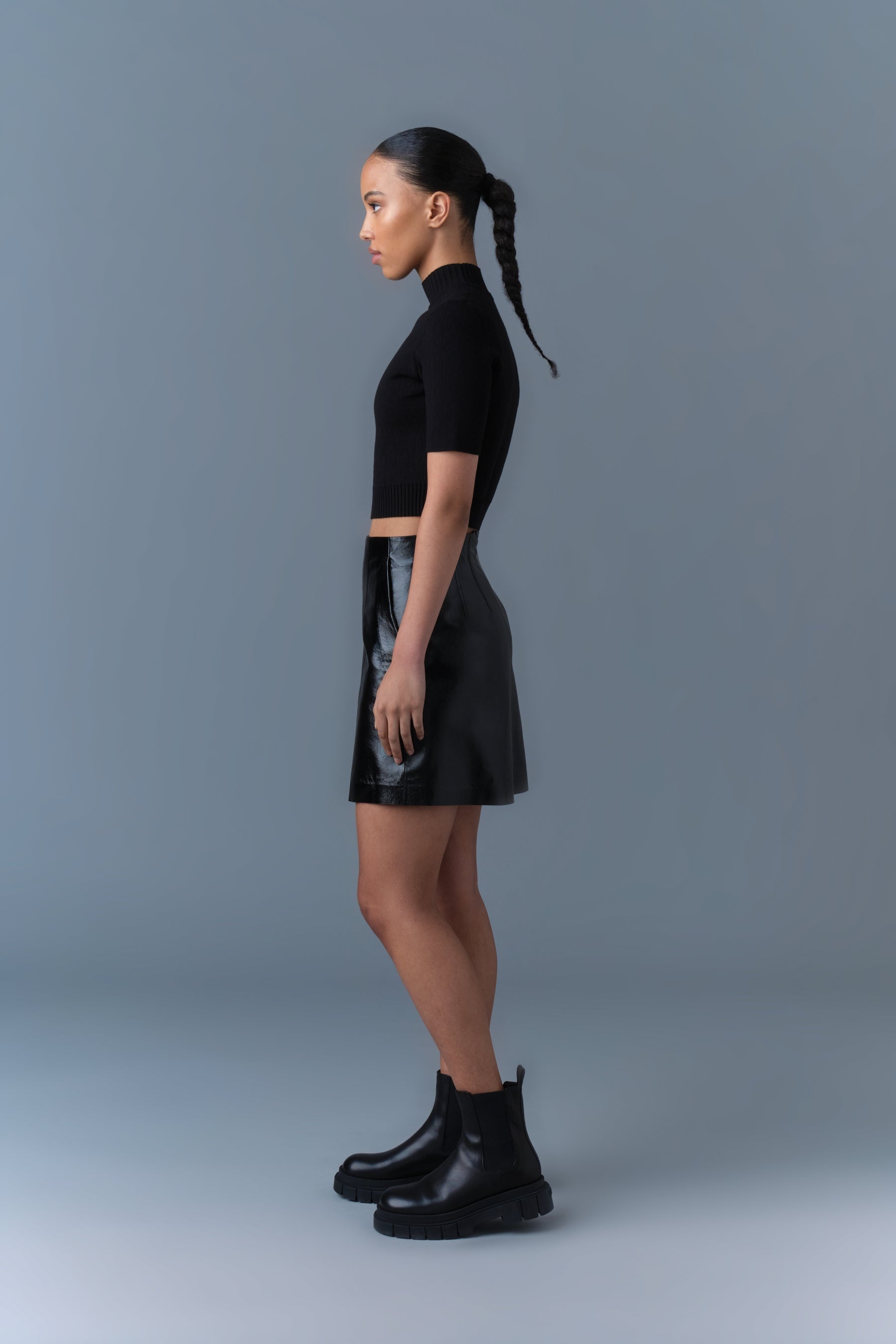 NELLA Panelled Leather A-Line Skirt - 3