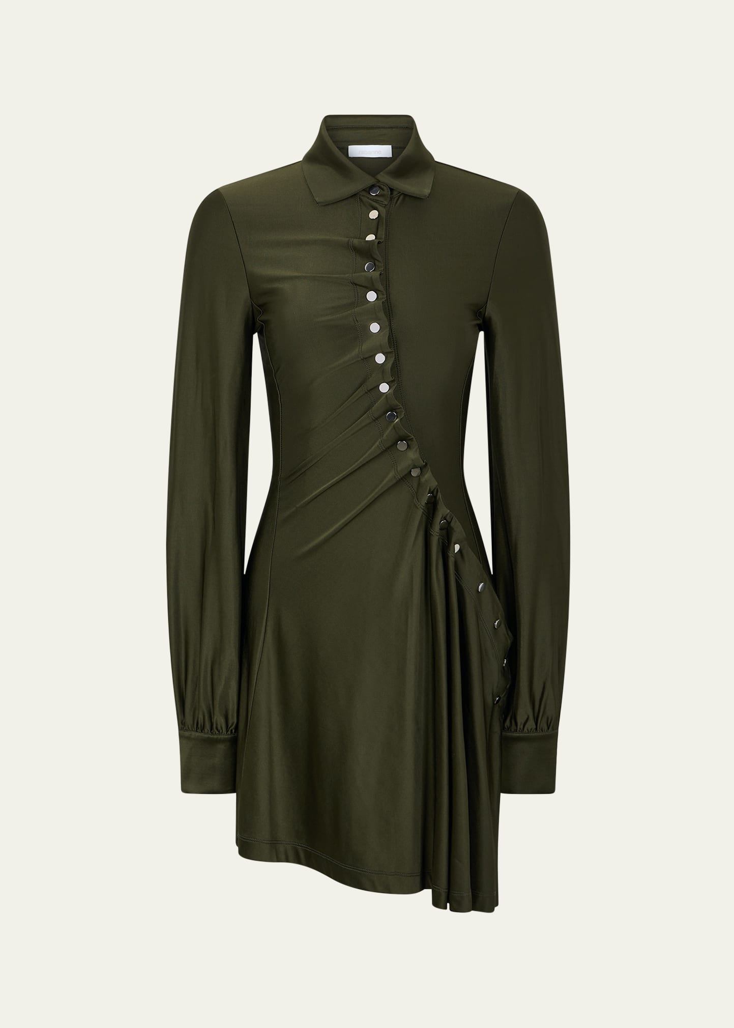 Ruched Button Long-Sleeve Mini Shirtdress - 1