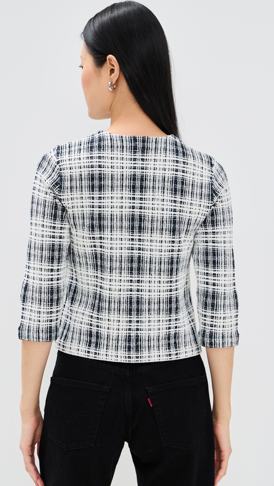Boucle Plaid Elbow Sleeve Sweater - 2