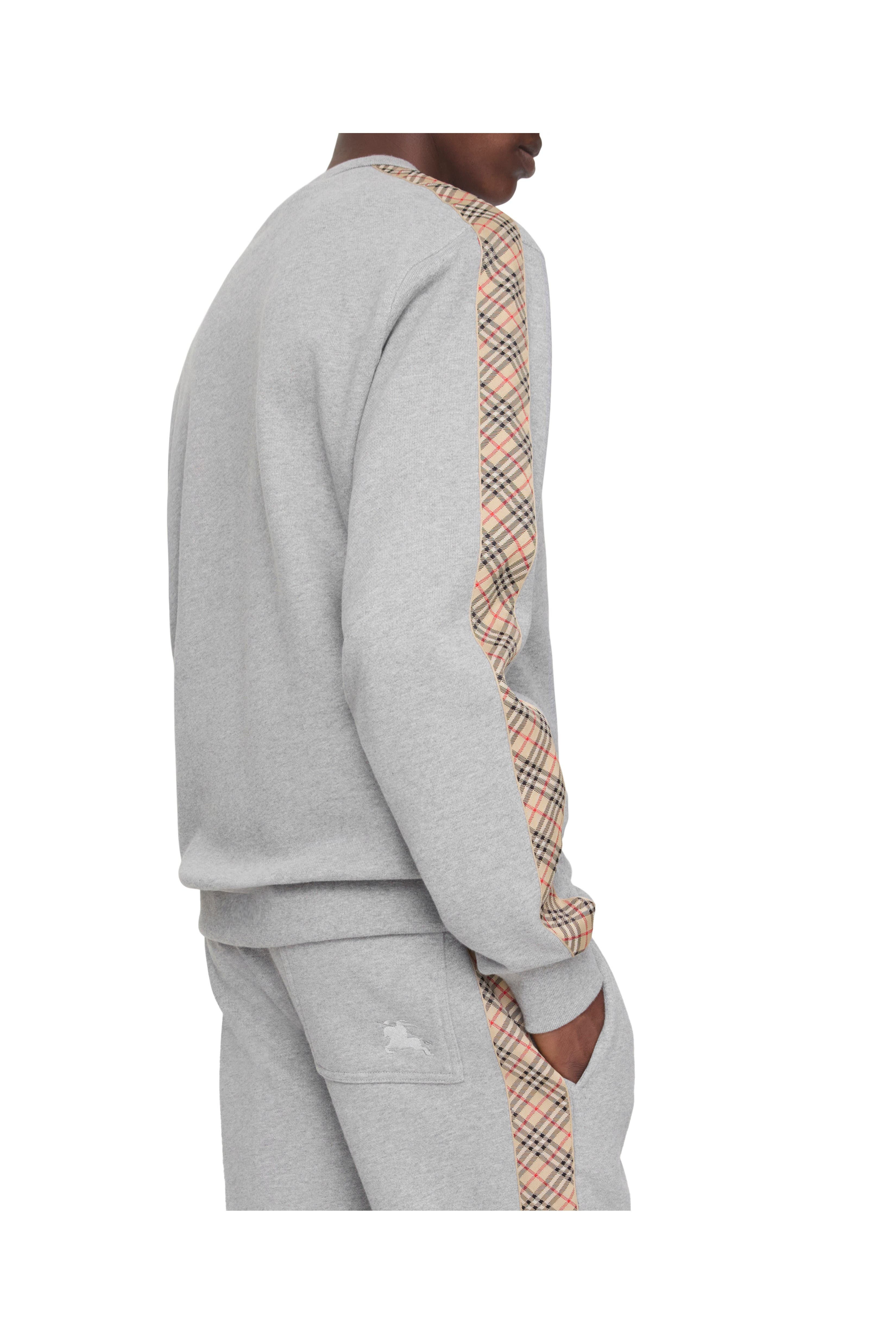 burberry Check Trim Cotton Sweatshirt in Pale Grey Melange at Nordstrom - 3