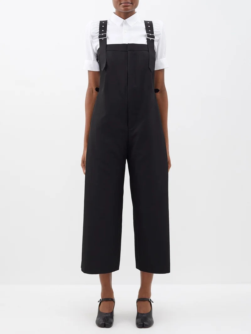 Square-neck cotton-blend gabardine jumpsuit - 1
