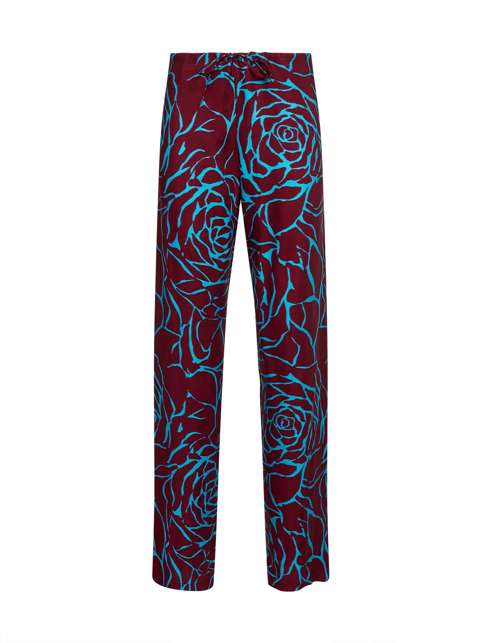 Burgundy printed viscose low-rise trousers - 1