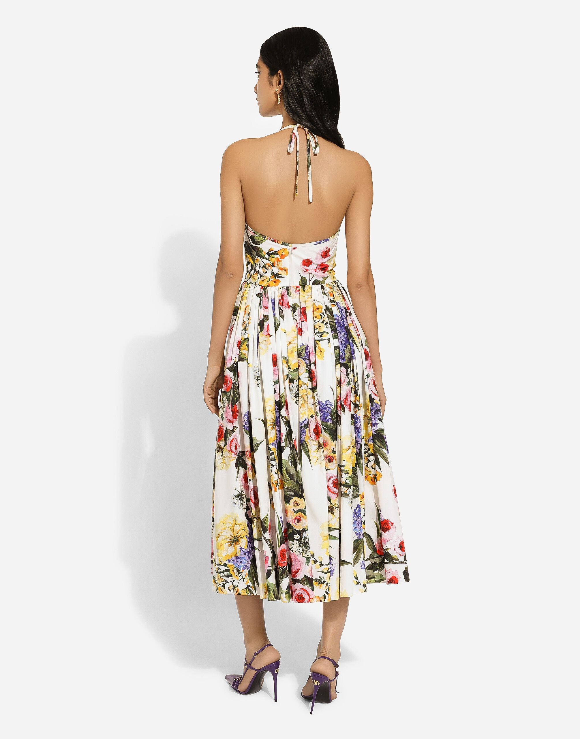 Calf-length cotton dress with garden print - 3