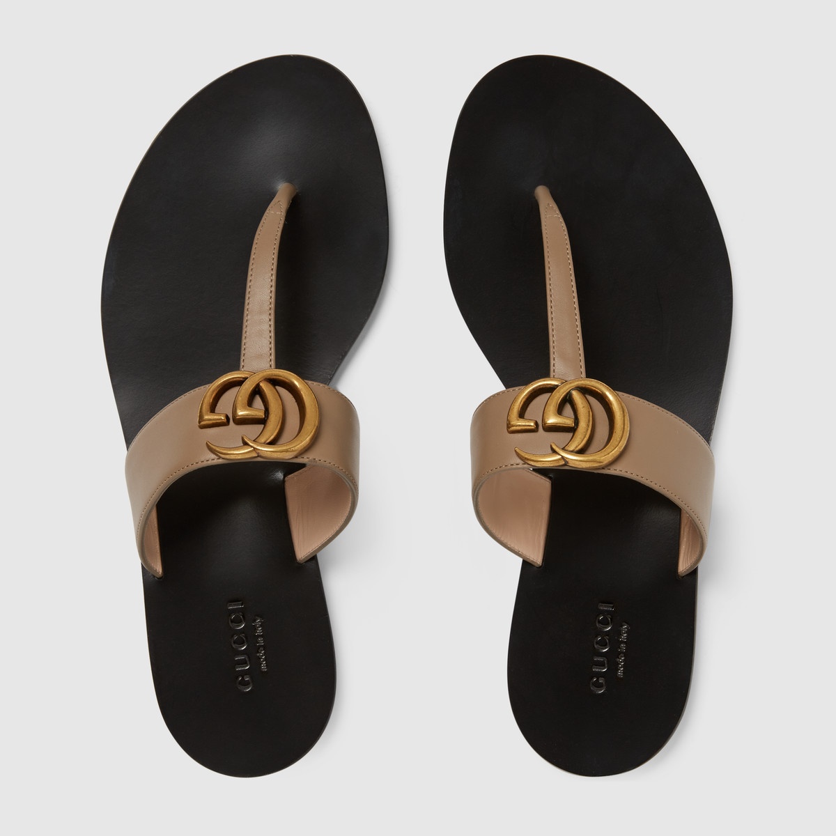 Leather thong sandal with Double G - 3