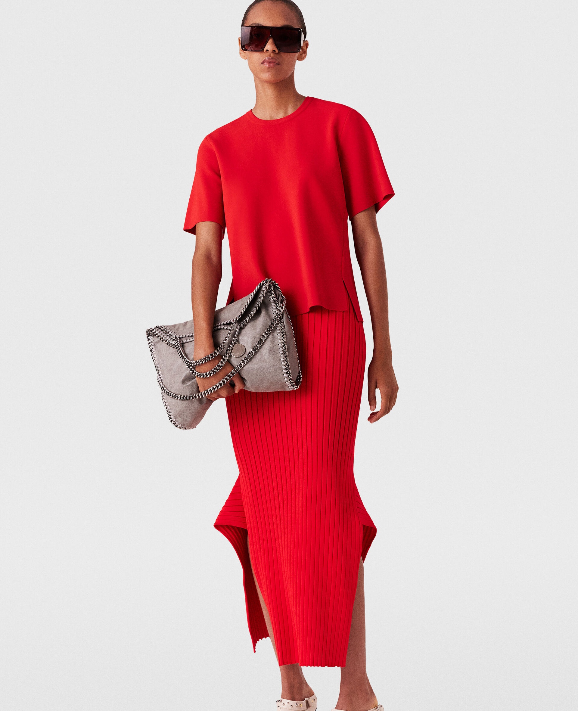 Ribbed Flared Slit Midi Skirt - 5