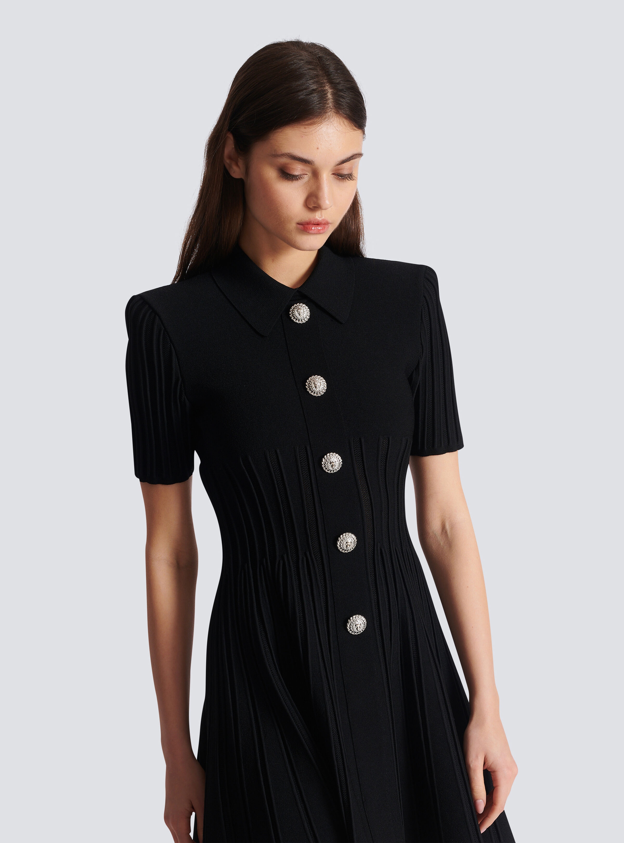 Short flared ribbed knit dress - 7