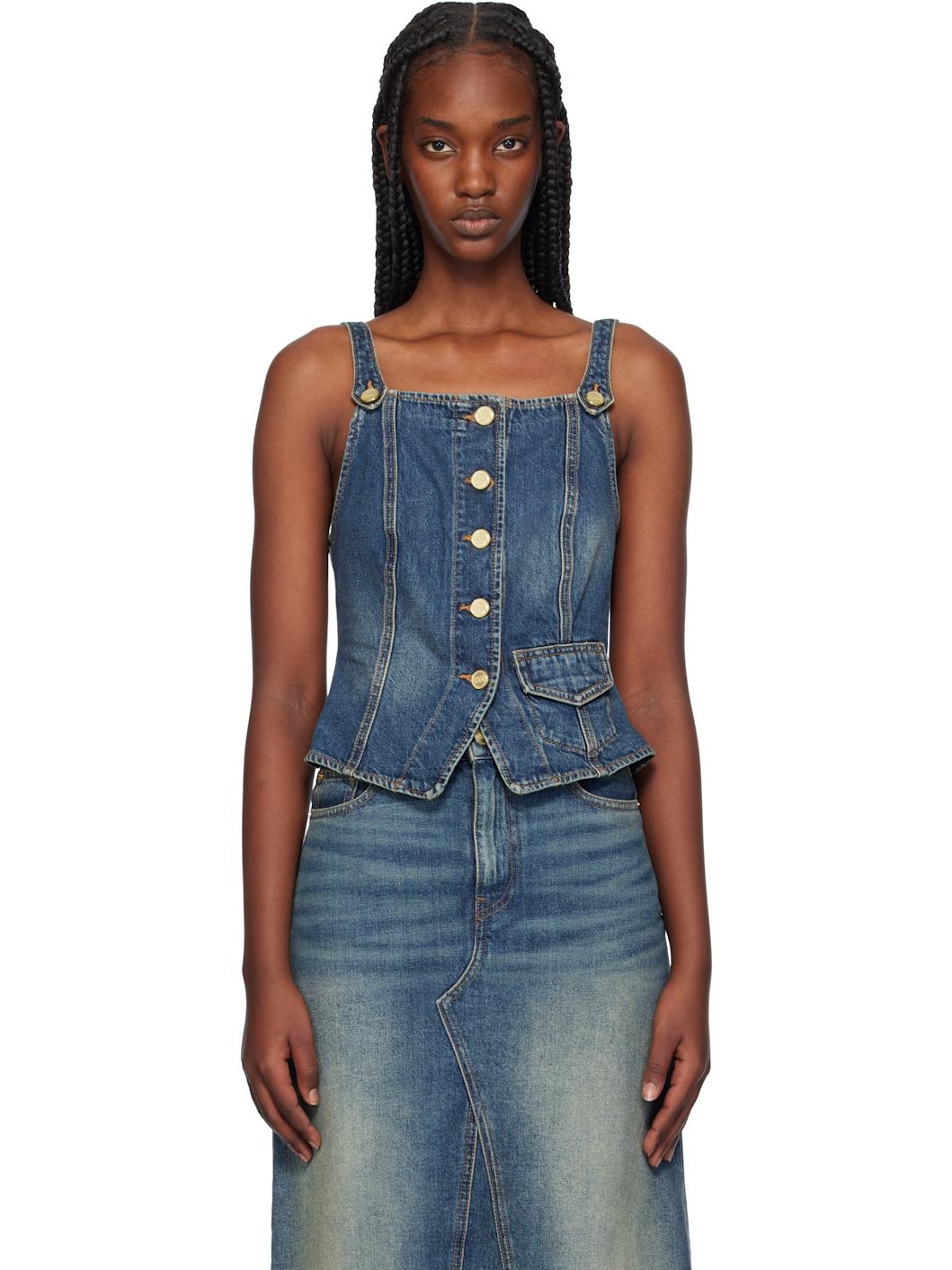 Blue Heavy Washed Denim Tank Top - 1