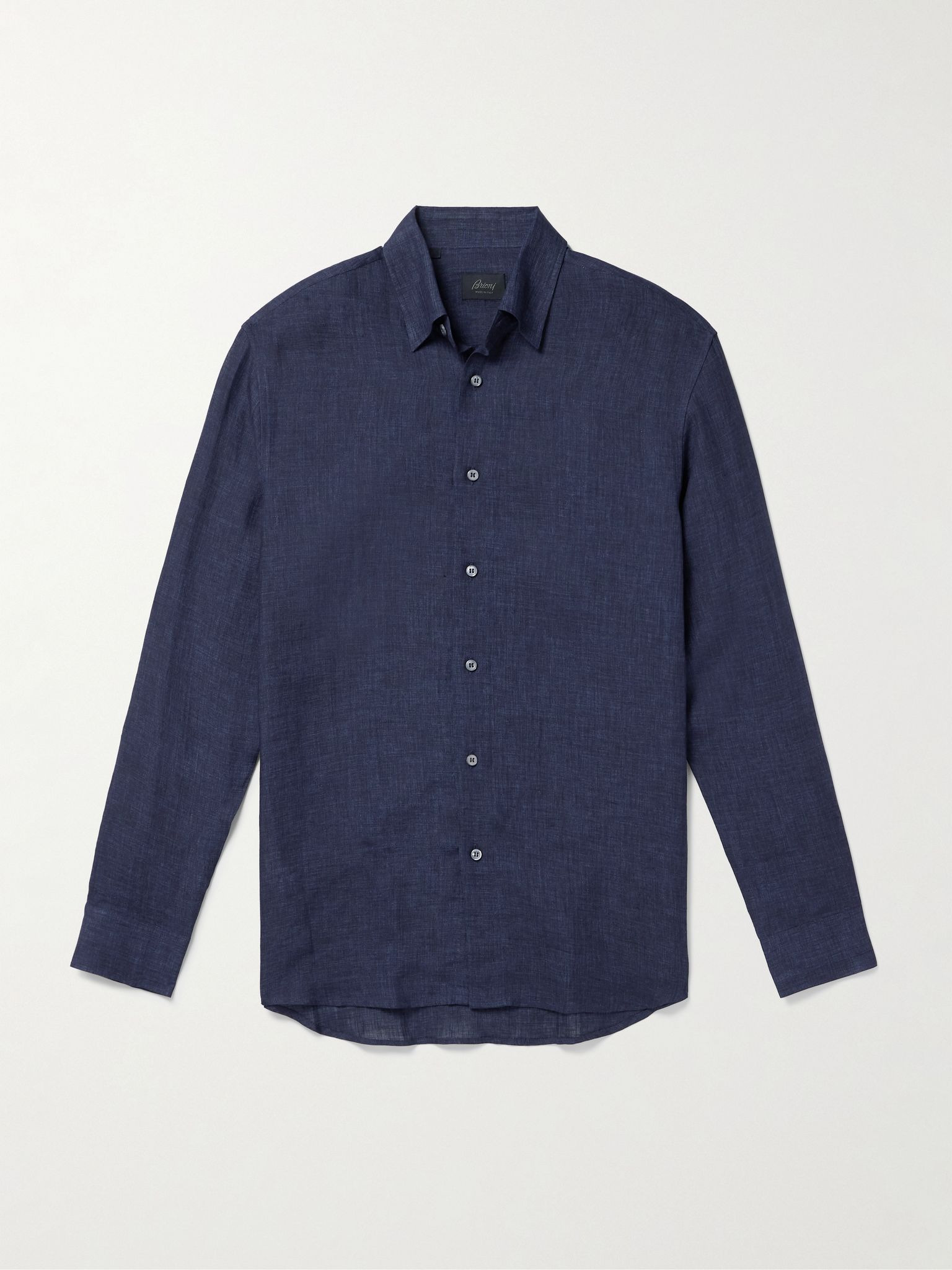Button-Down Collar Linen Shirt Blue - 1
