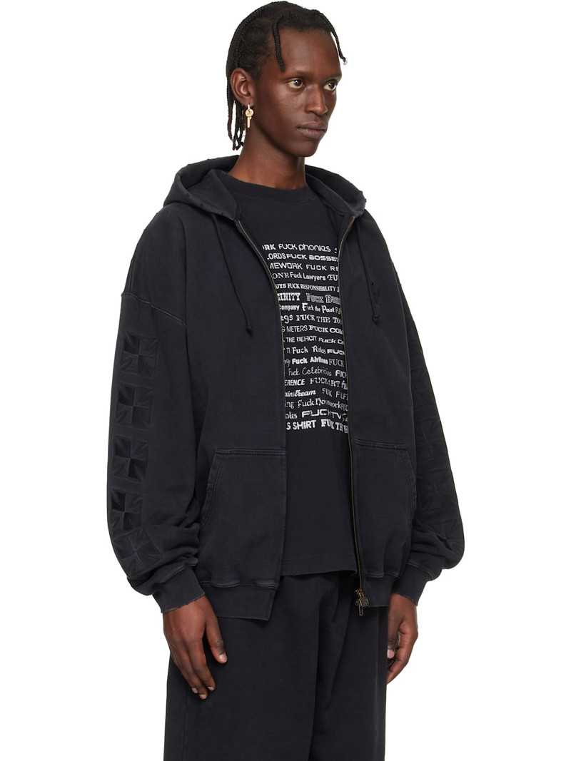 Black Embroidered Biker Cross Sleeves Zip-Up Hoodie 2