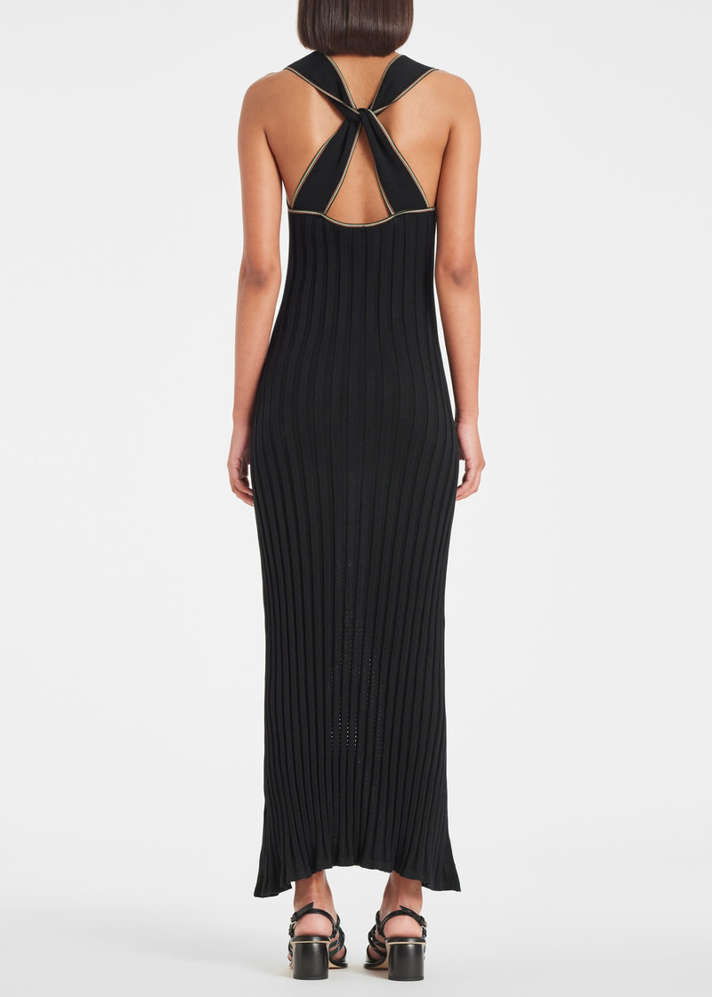 Black 'Signature Stripe' V Neck Knitted Dress 4