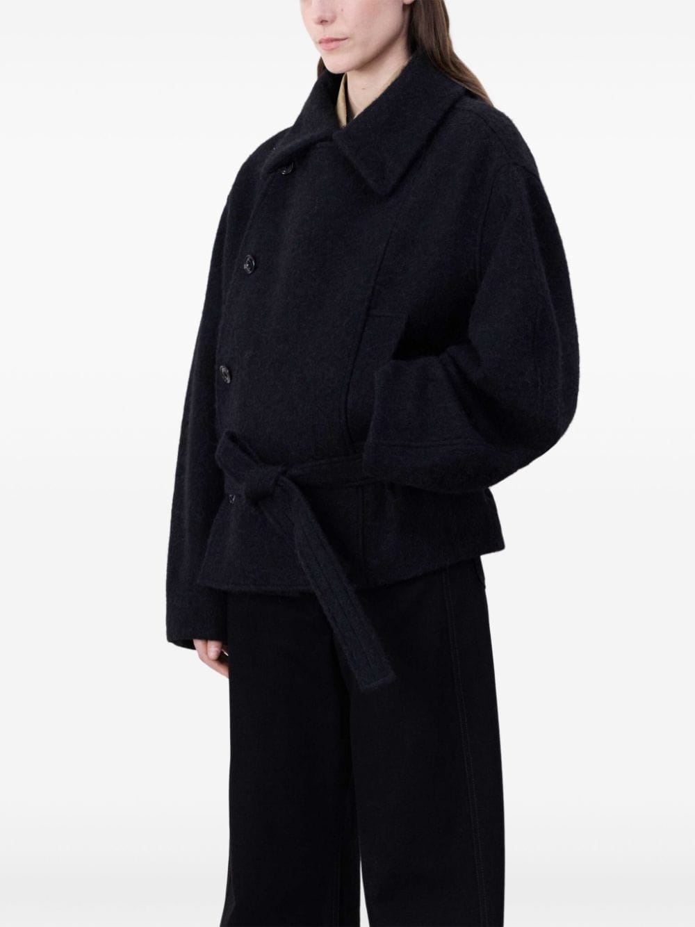 cropped asymmetrical belted coat - 3