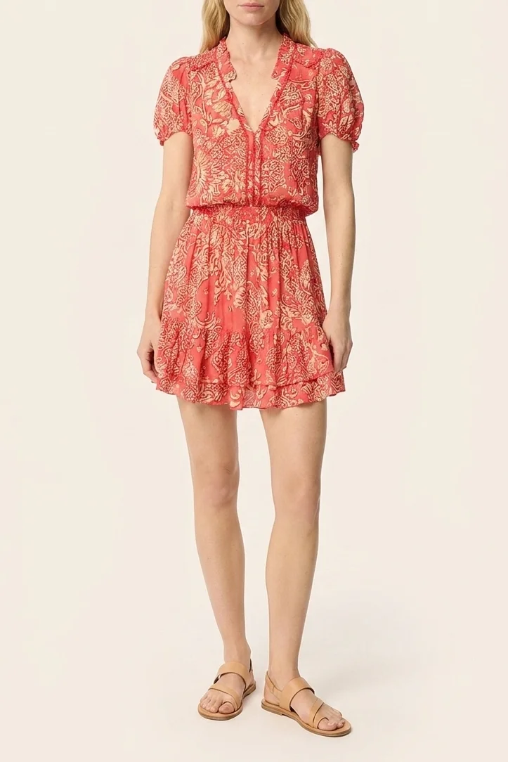 Mini Dress Bibi - Pink Oriental Foulard - 1