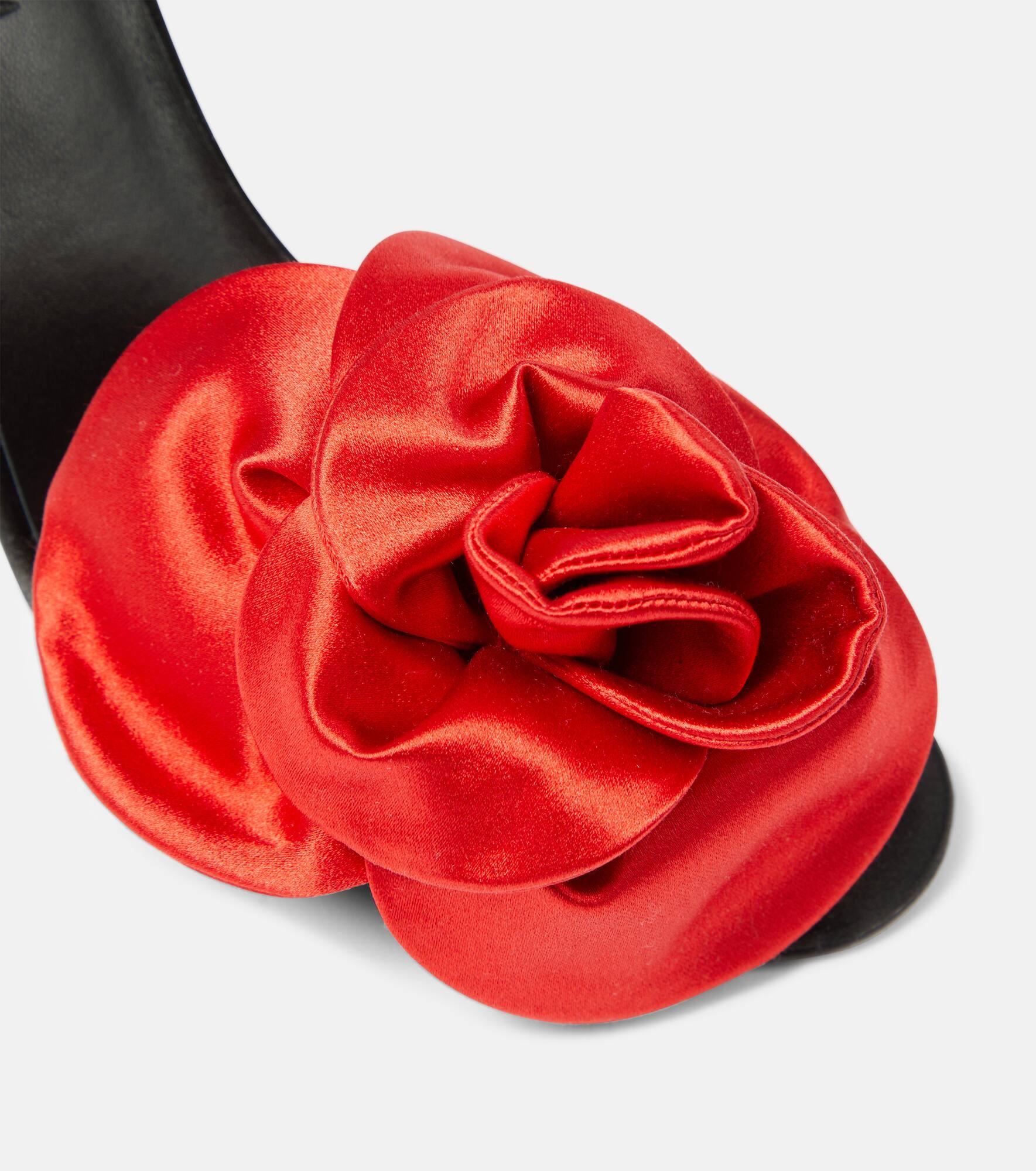 Floral-appliqué satin slingback sandals - 6