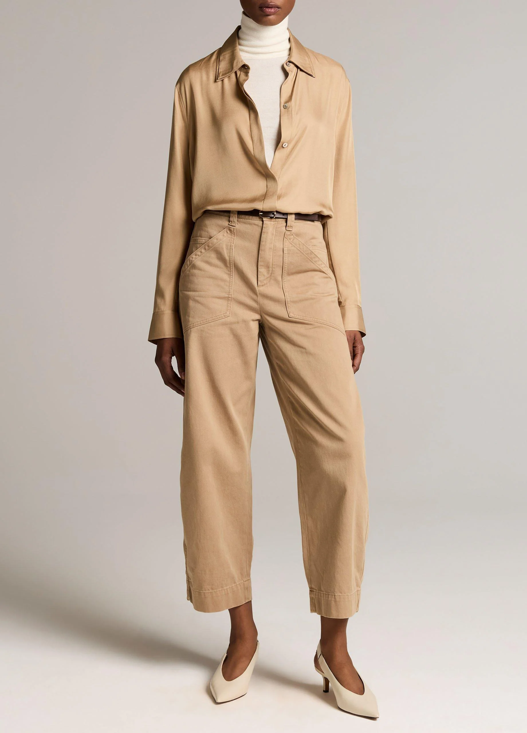 Washed Cotton Twill Mid-Rise Utility Pant - 1