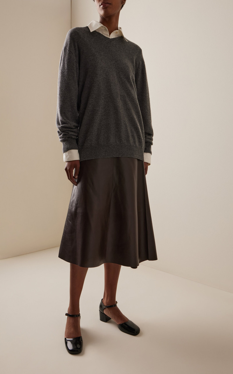 The Row Hedora Leather Midi Skirt brown outlook