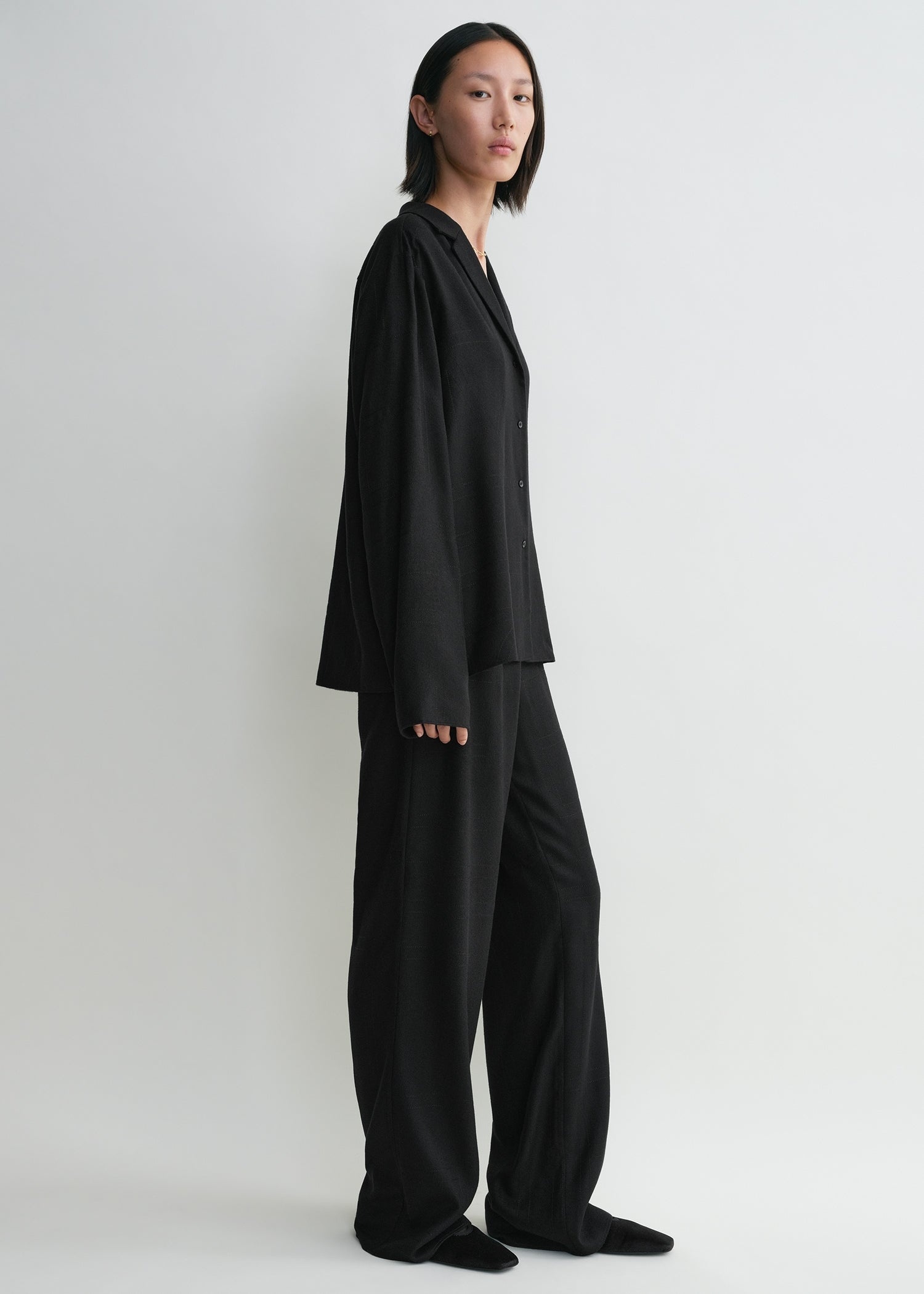 Monogram flannel pj top black - 3