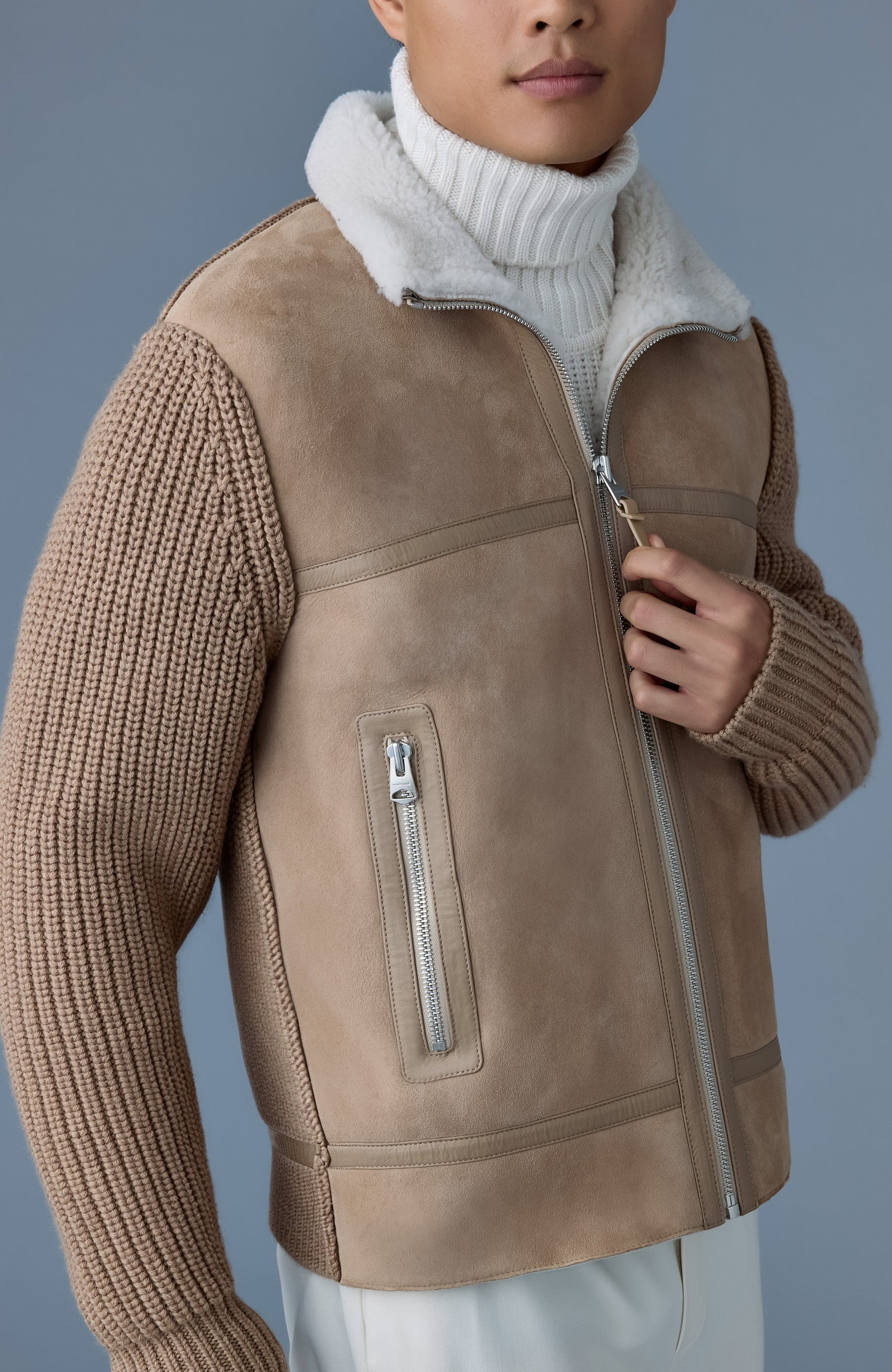 JONATHAN Mixed-media shearling jacket - 6