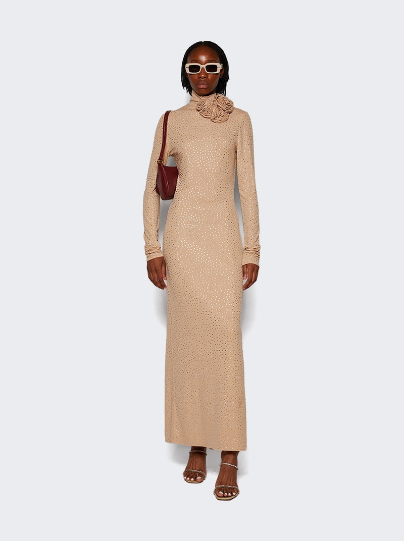 MAGDA BUTRYM Crystal Embellished Open-Back Gown Beige outlook