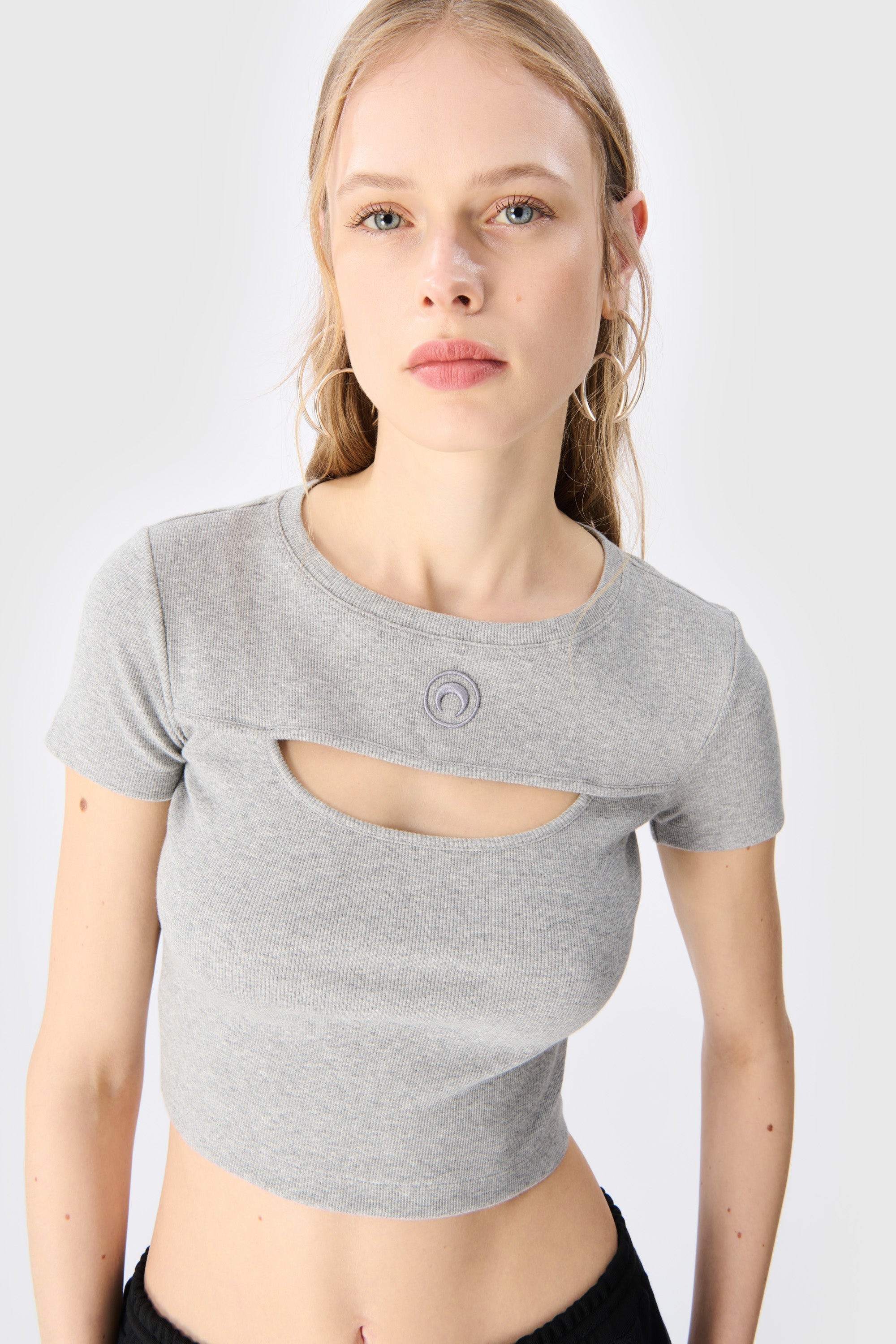 Moon Logo Ribbed Jersey Cut-Out T-Shirt - 4
