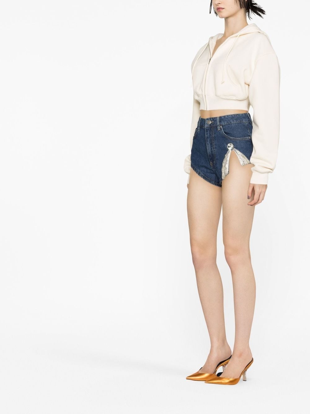 high cut denim shorts - 4
