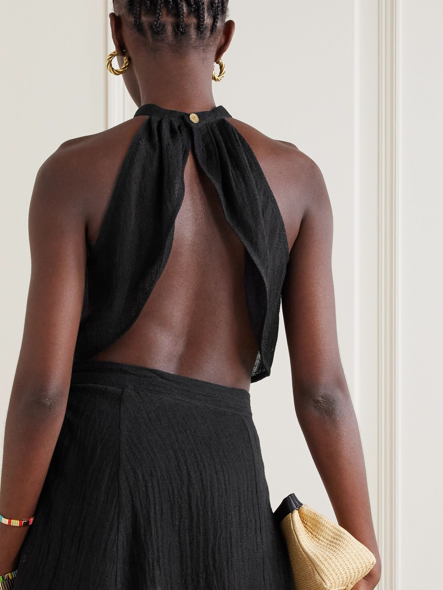 Alger draped linen-gauze top Black - 3