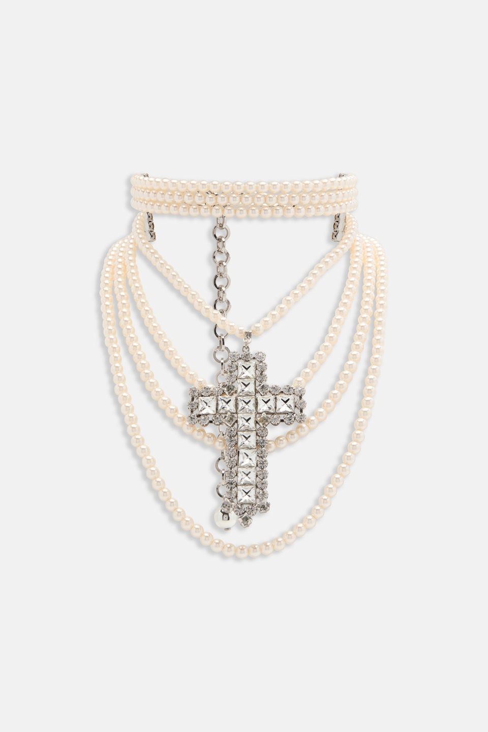 MULTI PEARL NECKLACE WITH CRYSTAL CROSS - 1