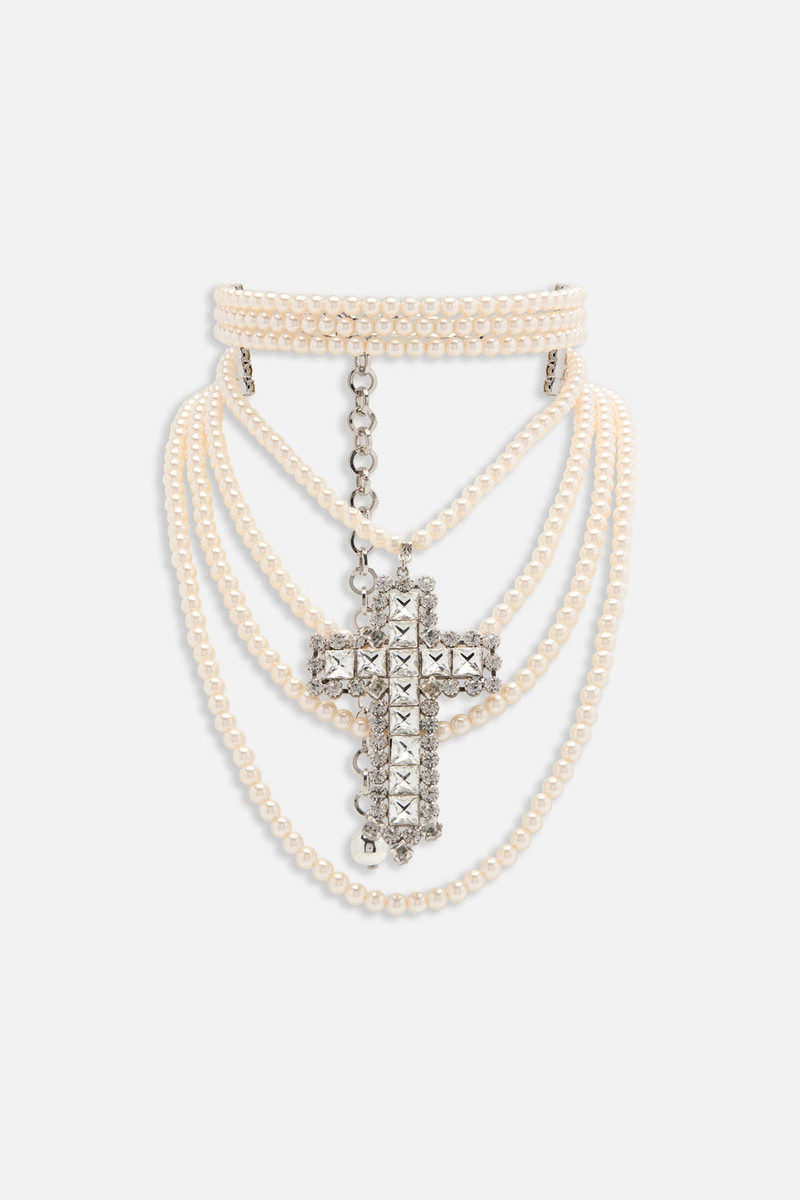 MULTI PEARL NECKLACE WITH CRYSTAL CROSS 1