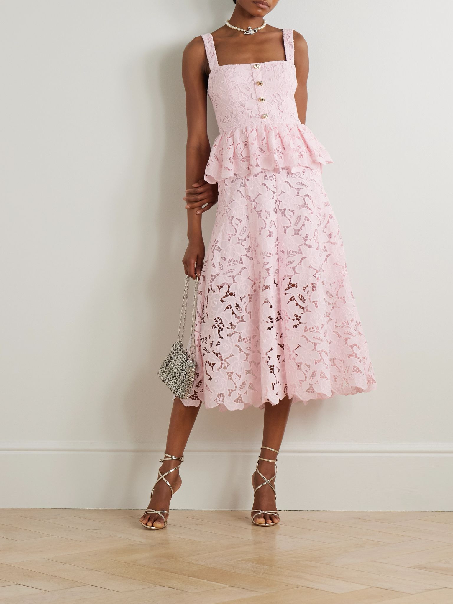 Guipure lace peplum midi dress Pink - 2