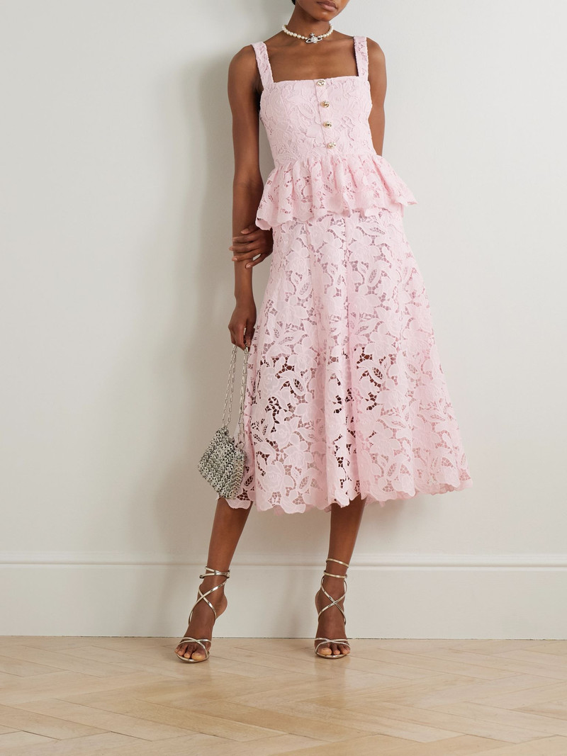 self-portrait Guipure lace peplum midi dress Pink outlook